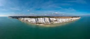 aerial panorama landscape view of the White Cliffs of Dover and the South Foreland on the English Channel