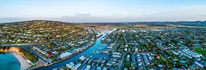 Aerial panorama of luxury coastal suburb on Mornington Peninsula. Safety Beach, Melbourne, Australia