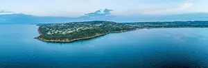 Canadian Bay Prints: Aerial panorama of luxury real estate of Mount Martha suburb coastline at dusk with copy space
