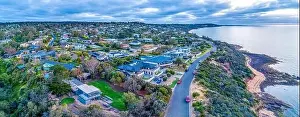 Mornington Prints: Aerial panorama of luxury residences at Mount Eliza, Victoria, Australia