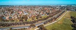 Mulgrave Prints: Aerial panorama of Mulgrave suburb and Wellington road on bright sunny day in Melbourne
