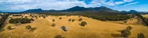 Agricultural Land Prints: Aerial panorama of pastures and Grampians National Park with Mount Abrupt