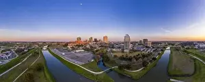 City Lights Prints: Aerial panorama picture of the Fort Worth skyline at sunset from west direction