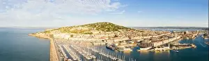 Sete Prints: Aerial panorama of the port of Sète at sunrise in Hérault in Occitanie, France