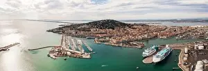 Sete Prints: Aerial panorama of the port of Sete at sunset in Herault in Occitanie, France