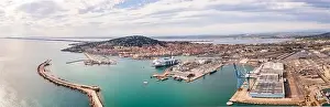 Sete Prints: Aerial panorama of the port of Sete at sunset in Herault in Occitanie, France