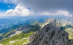 Seriana Valley Prints: Aerial panorama of the Presolana mountain from above in summer