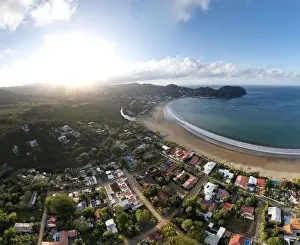 Juan Prints: Aerial panorama of San Juan Del sur city in Nicaragua on sunrise light