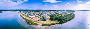Harrington Prints: Aerial panorama of scenic coastal village in New South Wales, Australia