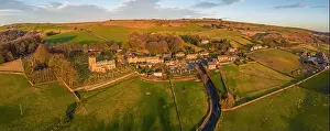 Peak District Prints: Aerial Panorama shot of the village of Bradfield in the Peak District National Park