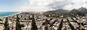 Barra Prints: Aerial panorama view of Barra da Tijuca beach during a cloudy day