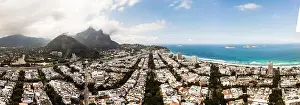 Aerial panorama view of Barra da Tijuca beach during a cloudy day