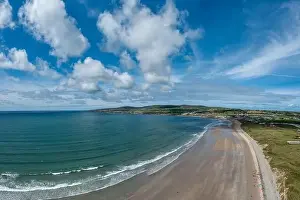 Cumulus Clouds Prints: An aerial panorama view of the Bray Head cliffs