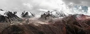 Almaty Prints: Aerial panorama view of the mountain valley in Tien Shan mountains in Almaty Kazakhstan