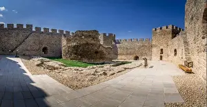 Golubac Prints: Aerial panorama view of newly restored Ram castle former Turkish stronghold on the bank of the river Danube in Serbia