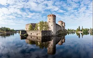 Saimaa Prints: Aerial panorama view of Olavinlinna Castle in summer in Finland