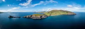 Aerial panorama view of Slea Head and the Dingle Peninsula in County Kerry of western Ireland