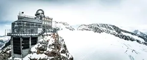 Observatory Prints: Aerial panorama view of the Sphinx Observatory on Jungfraujoch - Top of Europe