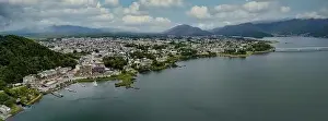 Cumulus Prints: Aerial panorama view of townscape at Kawaguchi lake near Fuji Mountain
