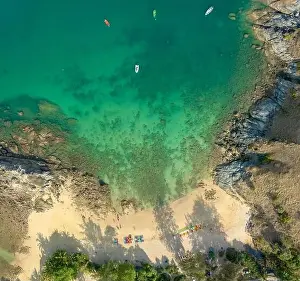 Yatch Prints: aerial panorama view above turquoise sea around Nui beach small beach surrounded by tourist attractions