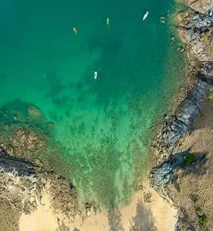 Yatch Prints: aerial panorama view above turquoise sea around Nui beach small beach surrounded by tourist attractions