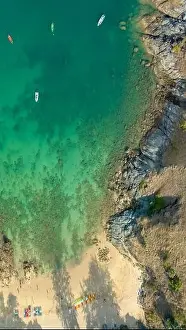 Yatch Prints: aerial panorama view above turquoise sea around Nui beach small beach surrounded by tourist attractions
