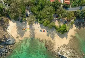 Yatch Prints: aerial panorama view above turquoise sea around Nui beach small beach surrounded by tourist attractions