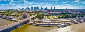 Palace Of Culture And Science Prints: Aerial panorama of Warsaw, Poland over the Vistual river and City center in a distance
