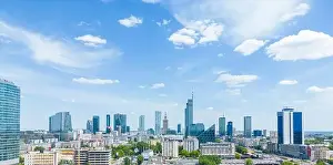 Palace Of Culture And Science Prints: Aerial panorama of Warsaw, Poland over the Vistual river and City center in a distance