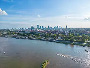 Palace Of Culture And Science Prints: Aerial panorama of Warsaw, Poland over the Vistual river and City center in a distance Old town