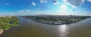 Palace Of Culture And Science Prints: Aerial panorama of Warsaw, Poland over the Vistual river and City center in a distance Old town
