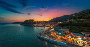 Holiday House Prints: Aerial panoramic cityscape view over Parga coastal city, Epirus, Greece