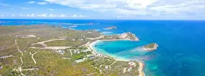 Forest Road Prints: Aerial panoramic by drone of Caribbean Sea surrounding Exchange Bay