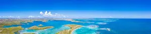 Indies Prints: Aerial panoramic by drone of coral reef in the crystal clear Caribbean Sea