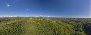Istra Prints: Aerial panoramic drone picture of the medieval town of Groznjan on the Istrian peninsula during daytime in summer