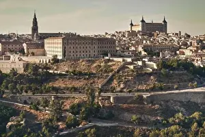 Alcazar Prints: Aerial panoramic drone point of view historical city of Toledo