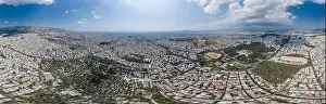 Gods View Prints: Aerial panoramic drone shot of Athens Pangari district with Acropolis