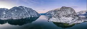 Northern Limestone Alps Prints: Aerial panoramic drone shot of Salzkammergut Mountains around Ha