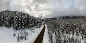 Drone Landscape Prints: Aerial Panoramic Drone View of a beautiful Snow Covered Valley