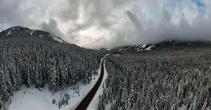 Drone Landscape Prints: Aerial Panoramic Drone View of a beautiful Snow Covered Valley
