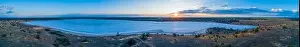 Pink Lake Prints: Aerial panoramic landscape of salt Lake Crosbie at sunset