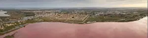 Camargue Prints: Aerial panoramic of the medieval city of Aigues-Mortes and the Etang de la Ville