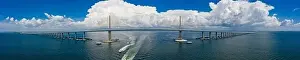 Aerial panoramic photo Sunshine Skyway cable suspended bridge suspension Tampa Bay FL USA