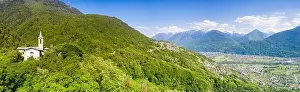 On Top Of Prints: Aerial panoramic of San Giovanni di Bioggio church in summer