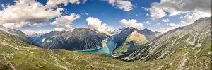 Austrian Alps Prints: Aerial panoramic shot of Schlegeisspeicher glacier reservoir in zillertal alps in Austria