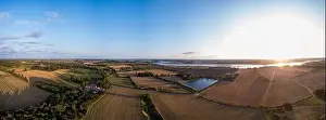 Bales Prints: Aerial panoramic of the Suffolk countryside showing a wide range of different agricultural fields that have been