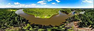 Ahvionkoski Prints: Aerial panoramic summer view of rapid Ahvionkoski at river Kymijoki, Finland