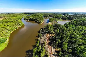Ahvionkoski Prints: Aerial panoramic summer view of rapid Ahvionkoski at river Kymijoki, Finland