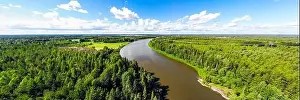 Ahvionkoski Prints: Aerial panoramic summer view of rapid Ahvionkoski at river Kymijoki, Finland