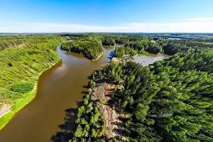 Ahvionkoski Prints: Aerial panoramic summer view of rapid Ahvionkoski at river Kymijoki, Finland